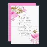 Invitation Flamant rose tropical rose et or 21e fête d'annive<br><div class="desc">Aquarelle feuillage tropical 21e anniversaire invitation à la fête avec typographie manuscrite avec un flamant rose et des feuilles en feuille rose et or conçus pour être rapidement et facilement customisés aux détails de votre événement.</div>