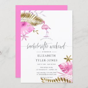 Invitation Flamant rose Tropical Rose et Or Bachelorette Part