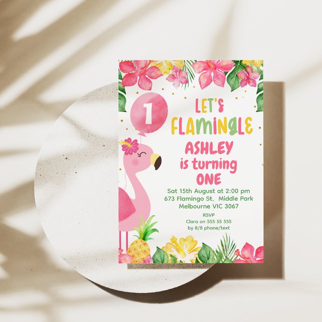 Invitation Flamant rose Tropical Rose Flamingle 1er anniversa (Let’s Flamingle Birthday Invitation, Summer birthday invite, Pink Flamingo Birthday Invite, Tropical)