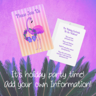 Invitation Flamant rose violet tropical Noël personnalisé