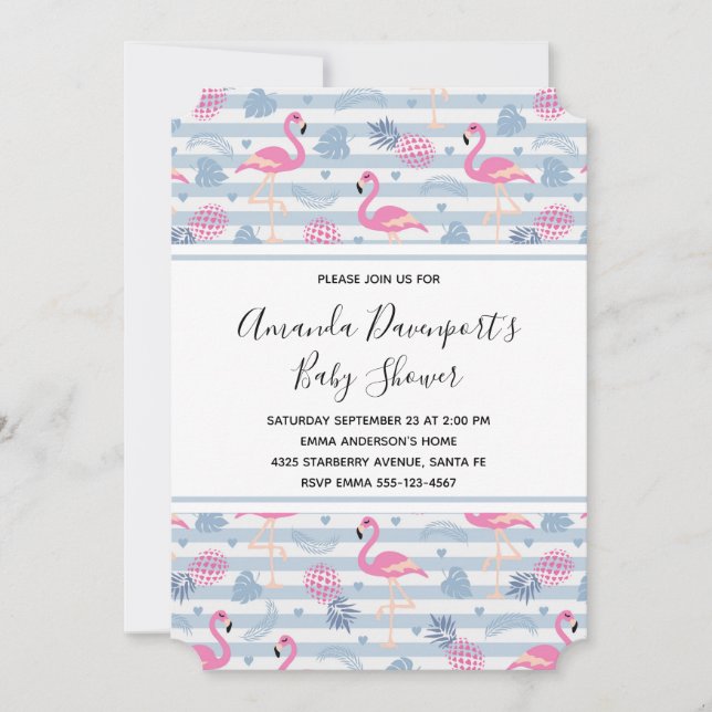 Invitation Flamant rose Whimsical et Baby shower Motif ananas (Devant)