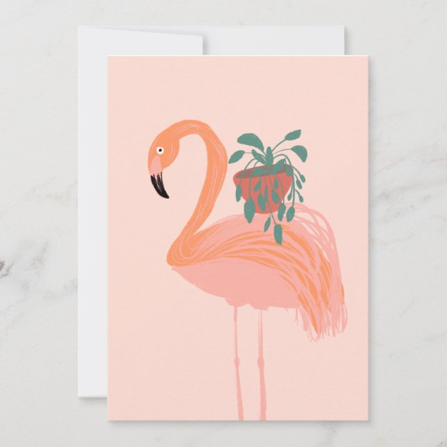 Invitation Flamant tropical avec plante en pot dessinée à la  (Devant)