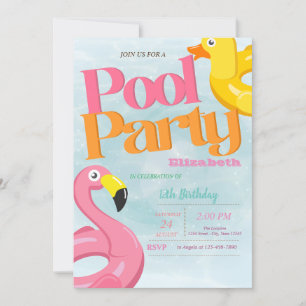 Invitation Flamants de fête d'anniversaire d'été de piscine c