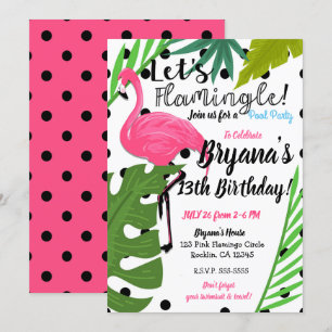 Invitation Flamants Roses à Points Polka Eté Fête Flamingle
