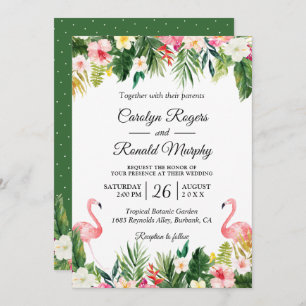 Invitation Flamants roses Aimer Palm Tropical Feuille Floral
