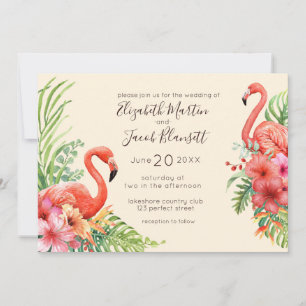 Invitation Flamants roses d'aquarelle tropicale et Mariage d'
