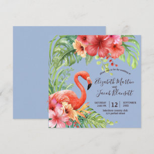 Invitation Flamants roses d'aquarelle tropicale et Mariage d'