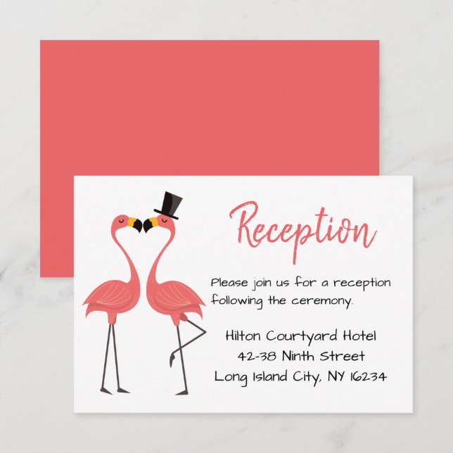 Invitation Flamants roses de réception de mariage - Été tropi (Devant / Derrière)