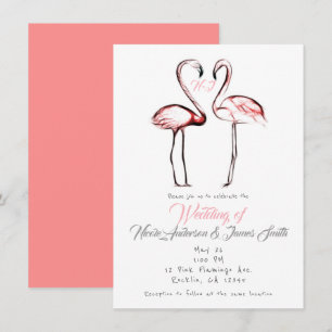 Invitation Flamants Roses Élégants Mariage Peach