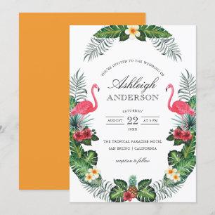 Invitation Flamants roses et Fête de la mariée tropicale de