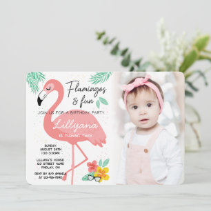 Invitation Flamants roses & Fun Tropical Birthday Photo, N'Im