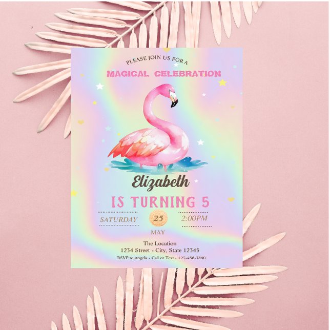 Invitation Flamants roses holographiques cool adorables  (Créateur téléchargé)