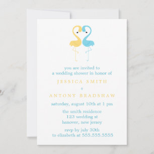 Invitation Flamants roses jaunes et bleus Couples Wedding sho