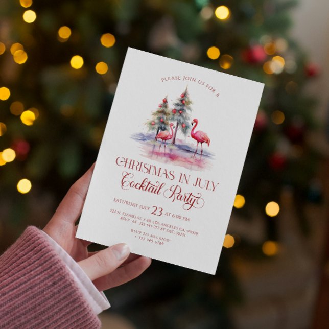 Invitation Flamants roses Noël En Juillet Cocktail Party (Créateur téléchargé)