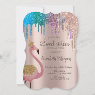 Invitation Flamants Roses Pailletés Arc-en-Ciel pour un Joyeu