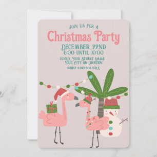 Invitation Flamants roses rose de Noël tropicaux sur Blush