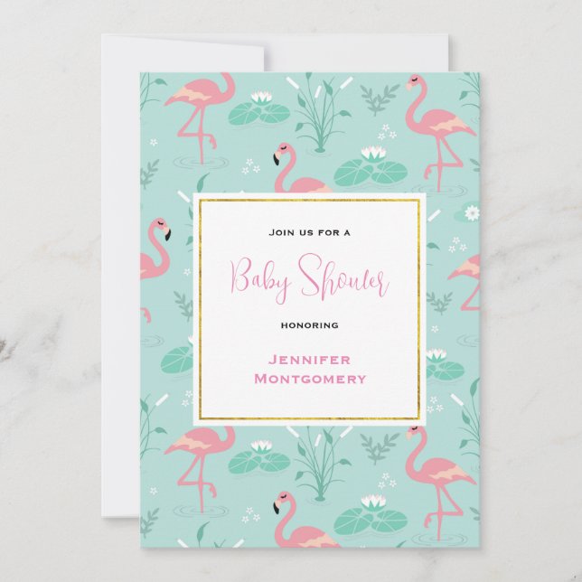 Invitation Flamants roses rose Pastel sur Baby shower Motif v (Devant)