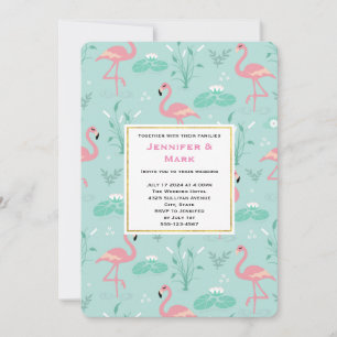 Invitation Flamants roses rose Pastel sur Mariage Motif vert