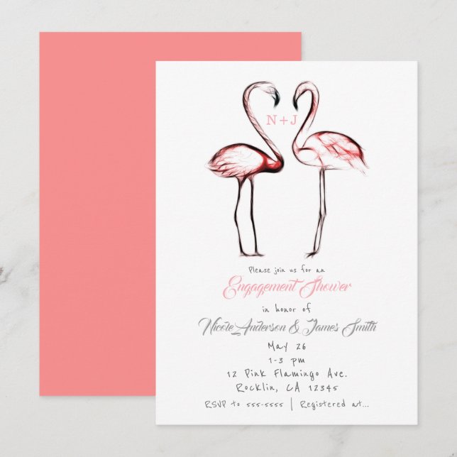 Invitation Flamants Roses Rose Pêche Fiançailles Douche (Devant / Derrière)