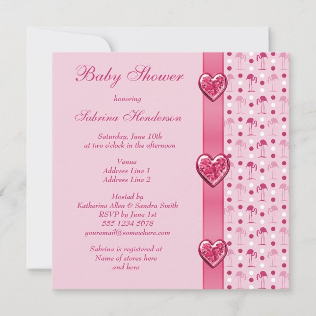 Invitation Flamants roses roses, arc imprimé et baby shower (Devant)