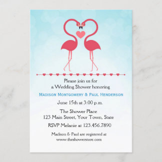 Invitation Flamants roses roses, coeur, Fête de l'mariée de c