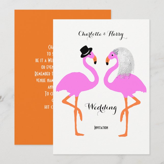 Invitation Flamants roses roses mignons Mariage de mariée et  (Devant / Derrière)