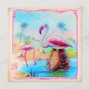 Invitation Flamants roses vintages vibrants de la