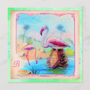 Invitation Flamants roses vintages vibrants de la
