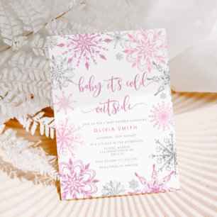 Invitation Flambeaux d'argent rose hiver fille baby shower