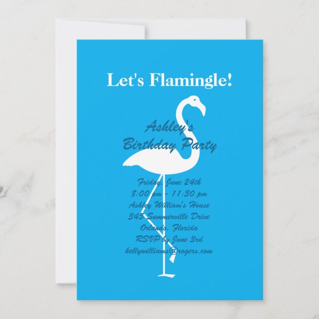 Invitation Flamingle Anniversaire - Bleu (Devant)
