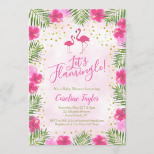 Invitation Flamingle Baby shower floral rose tropical