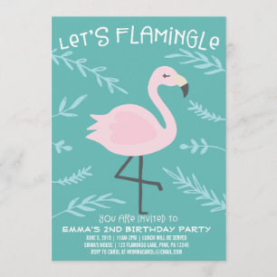 Invitation Flamingle Cute Flamant rose Pastel