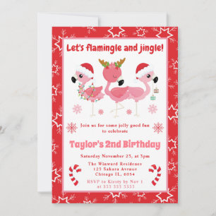 Invitation Flamingle et Jingle Flamingo Noël Anniversaire