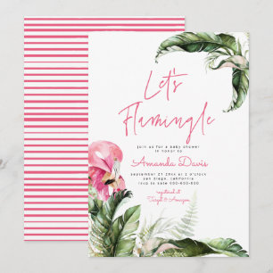 Invitation Flamingle Flamant rose Baby shower tropical