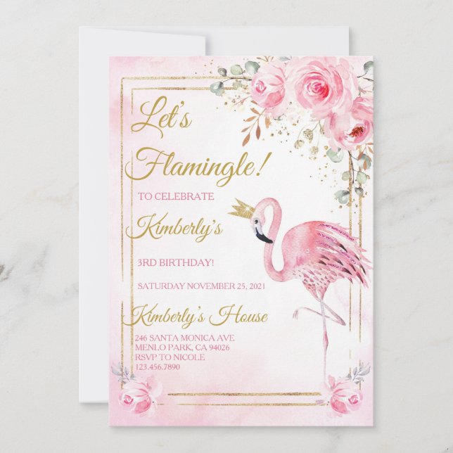Invitation Flamingle Flamant rose moderne fête d'anniversaire (Devant)