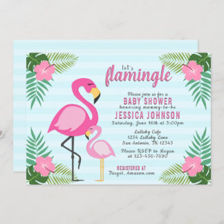 Invitation Flamingle Flamant rose rose Baby shower