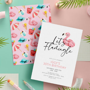 Invitation Flamingle Flamant rose rose moderne 30e anniversai