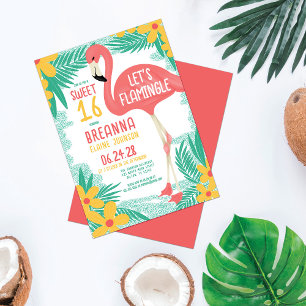 Invitation Flamingle Flamant rose Tropical Floral Sweet 16