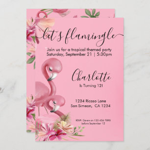 Invitation Flamingle Flamant rose Tropical Rose Anniversaire