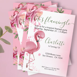 Invitation Flamingle Flamant rose Tropical Rose Anniversaire