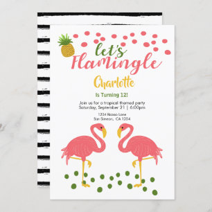 Invitation Flamingle Flamant rose Tropical Rose Anniversaire