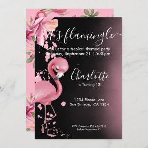 Invitation Flamingle Flamant rose Tropical Rose Anniversaire