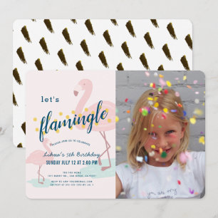 Invitation Flamingle Framingo Pink Photo Girl Anniversaire