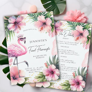 Invitation Flamingle Fun Pink Tropical Bachelorette Itinérair