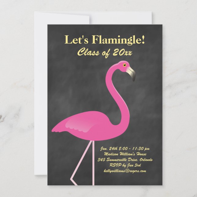 Invitation Flamingle Graduation Party - Chalkboard (Devant)