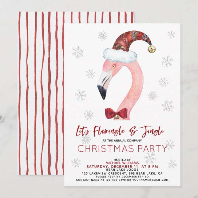 Invitation Flamingle & Jingle Père Noël Flamant rose Noël (Devant / Derrière)