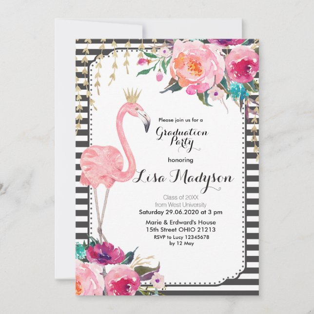 Invitation Flamingle l'invitation de la fête de la graduation (Devant)