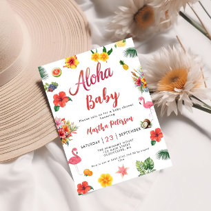 Invitation Flamingle Luau Floral Tropical Summer Baby shower