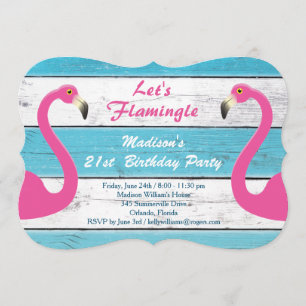 Invitation Flamingle Striped Birthday Party