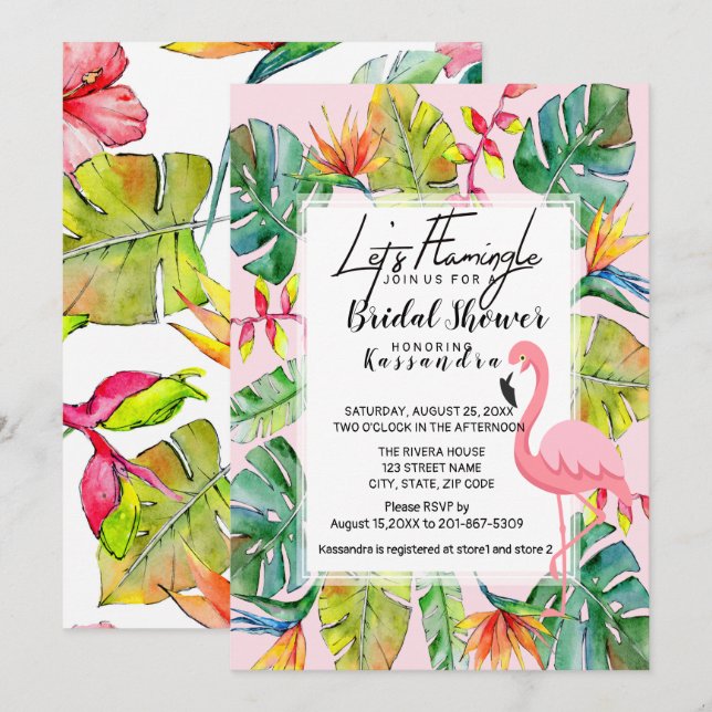 Invitation Flamingle Tropical Bridal Shower (Devant / Derrière)